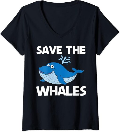 Womens Funny Whale Art For Men Women Orca Narwhal Blue Whales V-Neck T-Shirt