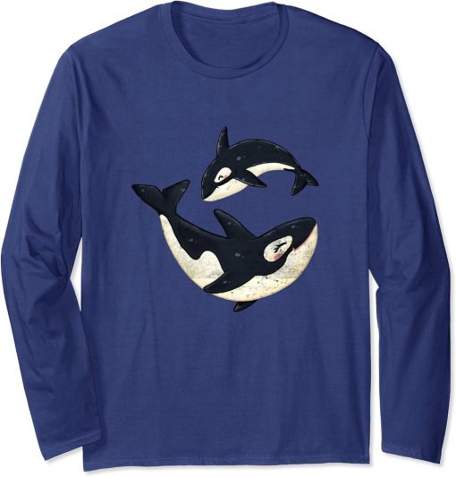 Cute Dolphins Whales Orca Whale Design Orcas Boys Girls Long Sleeve T-Shirt