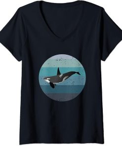 Womens Retro Orca Killer Whale Vintage V-Neck T-Shirt