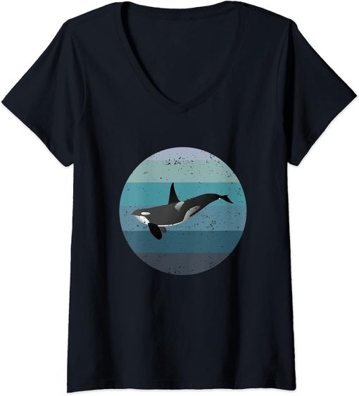 Womens Retro Orca Killer Whale Vintage V-Neck T-Shirt